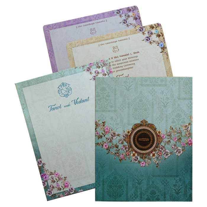 Blue Floral Box Invitation Card-KRC30540