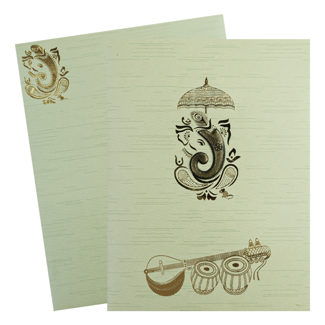 Mint Green Musical Ganesha Wedding Card-KNKR5025N