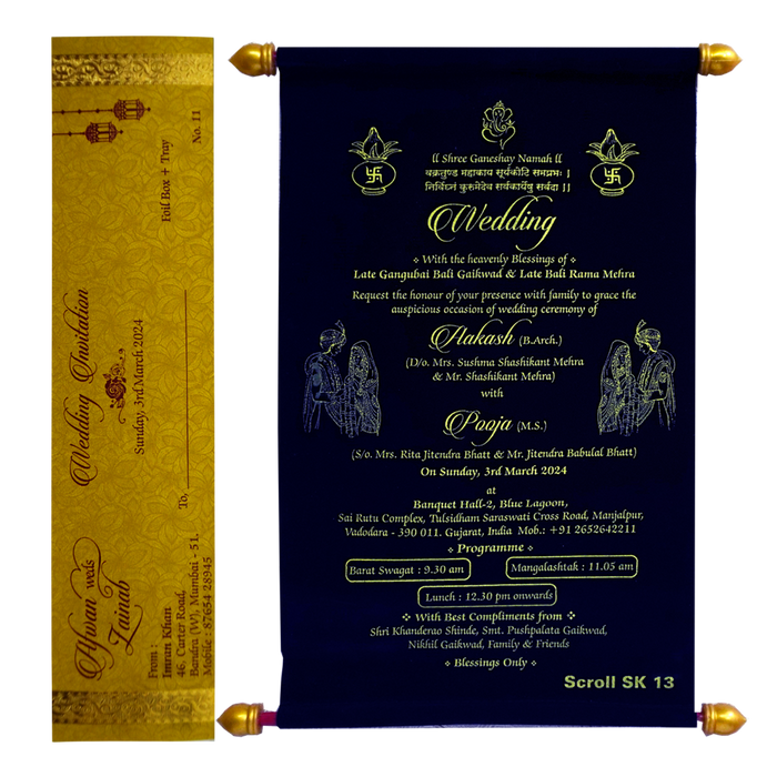 Dark Navy Blue Velvet Scroll Card-King of Cards