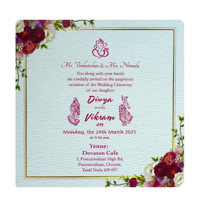 White Floral Single Sheet Invitation-King of Cards
