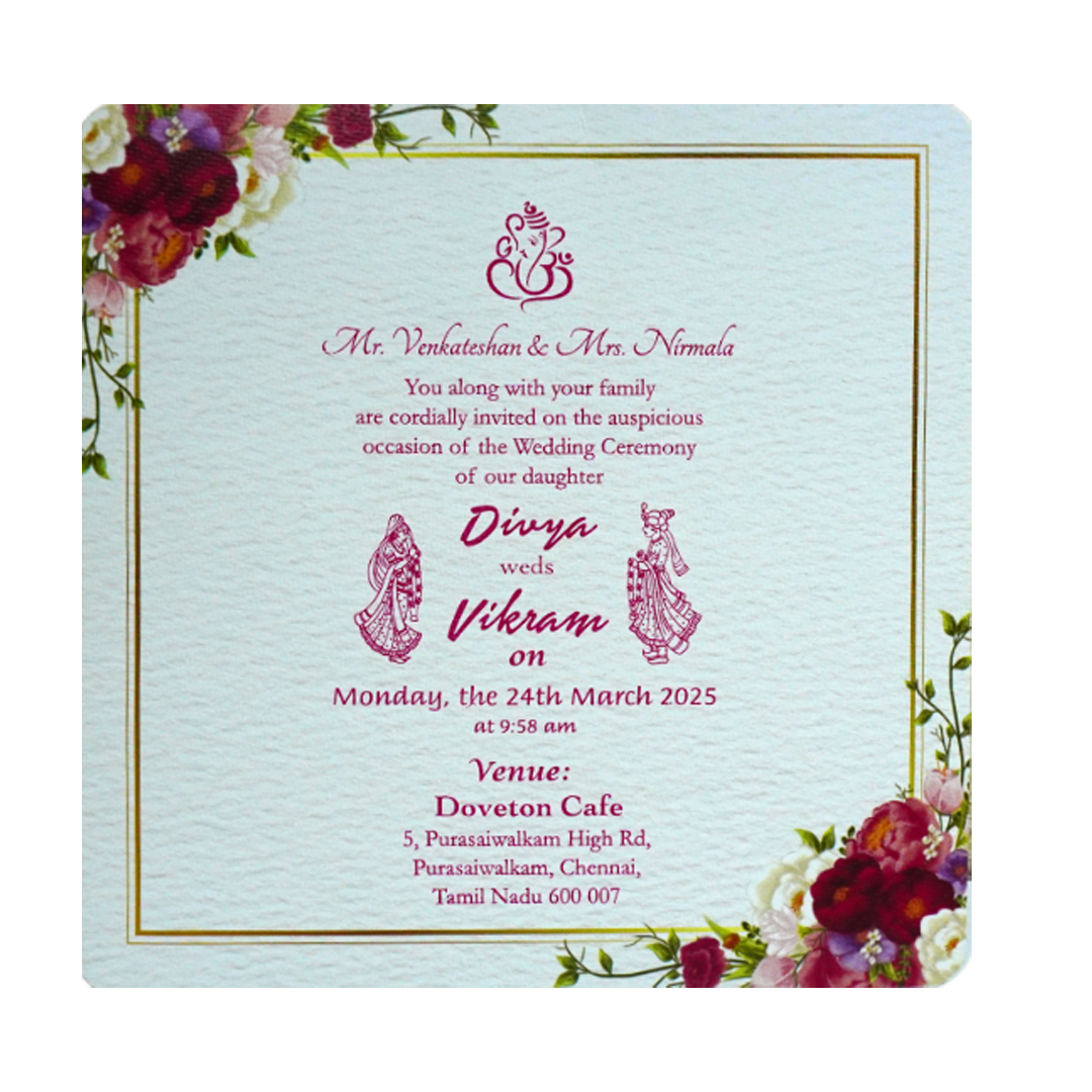 White Floral Single Sheet Invitation-KNIC7303