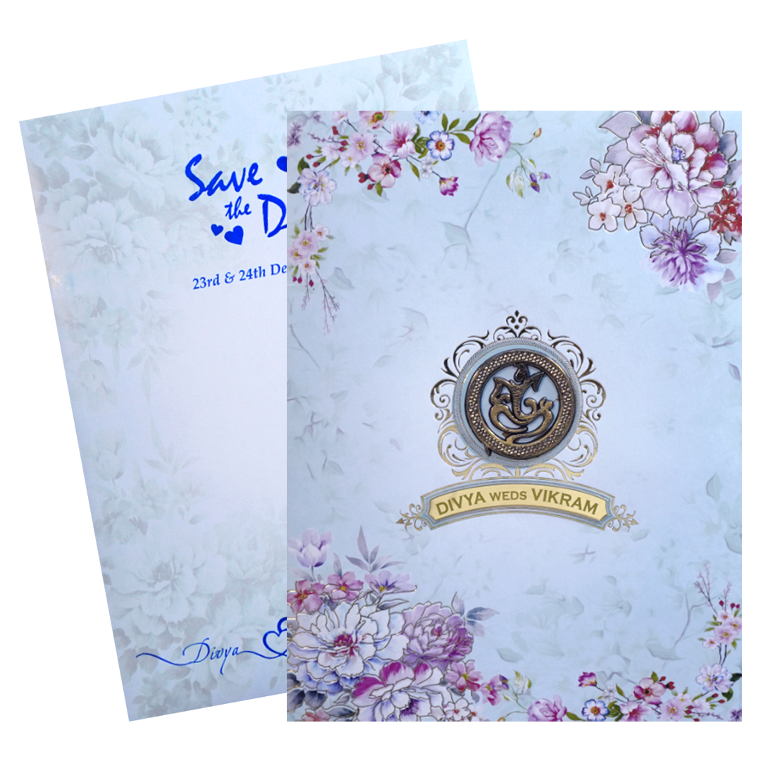 Sky Blue Classic Floral Design With Name Plate-KNKC4055