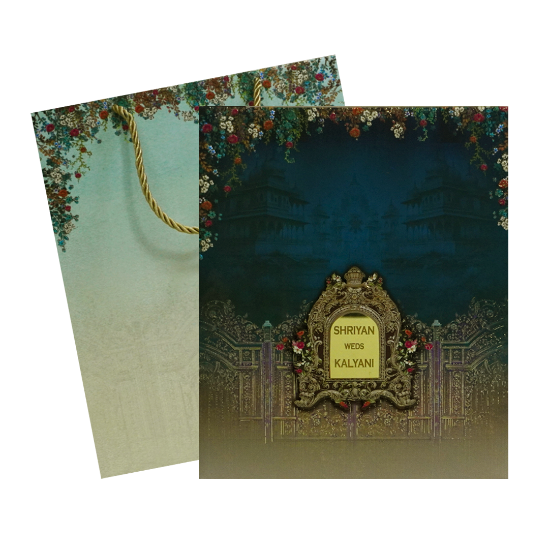 Dark Teal Blue Padded Invitation Box-KSI12320