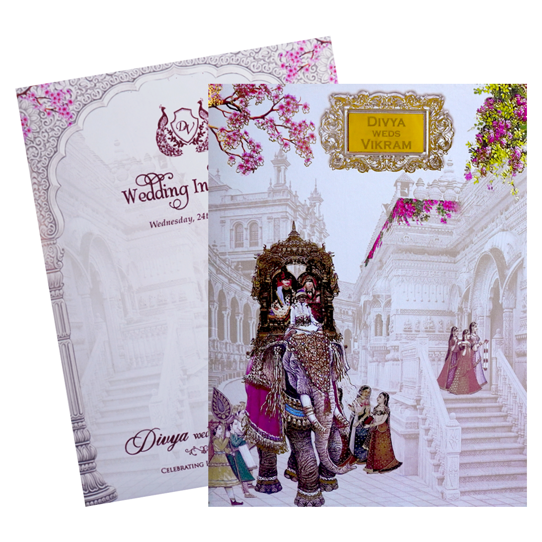 Lavender Elephant Dholi Invitation Card-KNKC4066