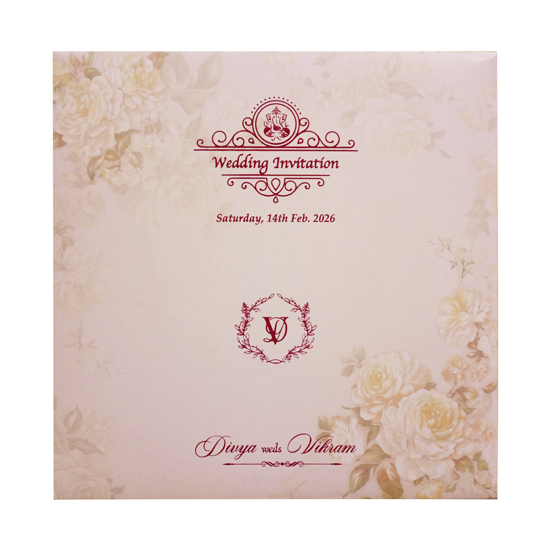 Pink Yellow Rose Floral Wedding Card-KNKBY5406