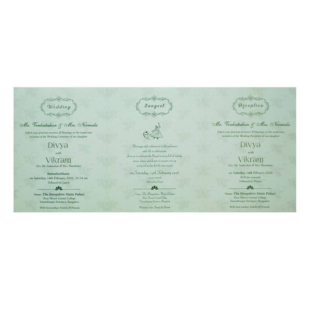 Pastel Green Floral Laser Cut 3-Fold Wedding Card-KNAV1801