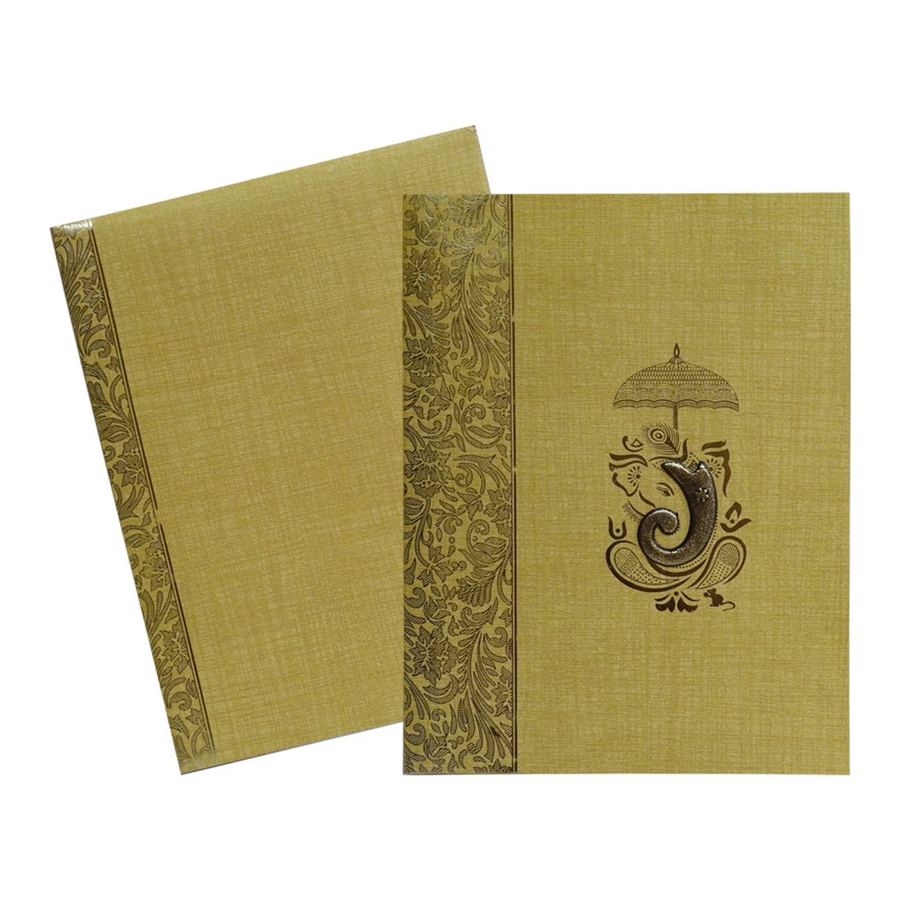 Brown Gold Jumbo Met Size Wedding Card With Gold Foiling Print-KNK50140