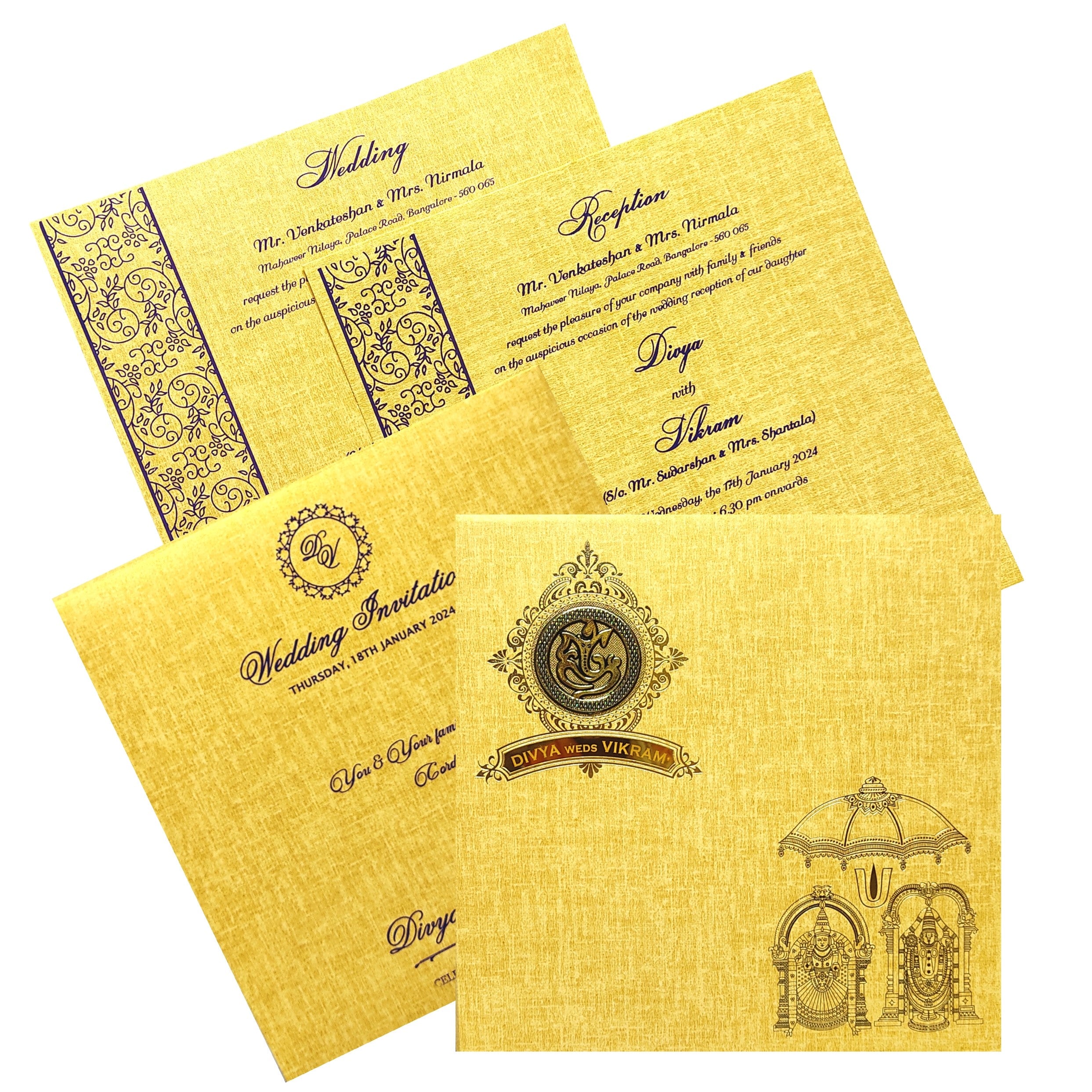 Gold Balaji Padmavathi Invitation Card-KNPO5519N