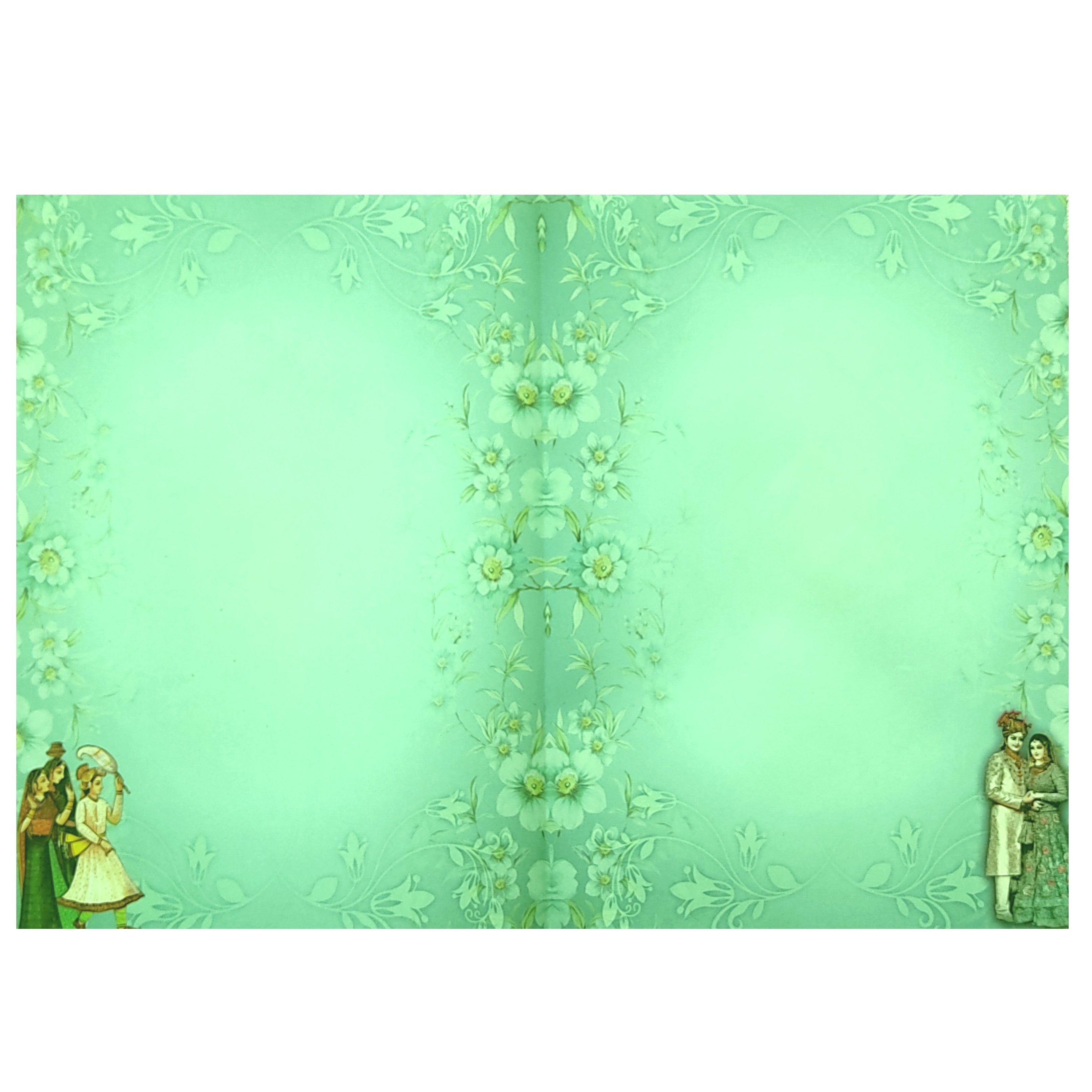 Green Floral Bride Groom Padded Invitation Card-KNEP1601