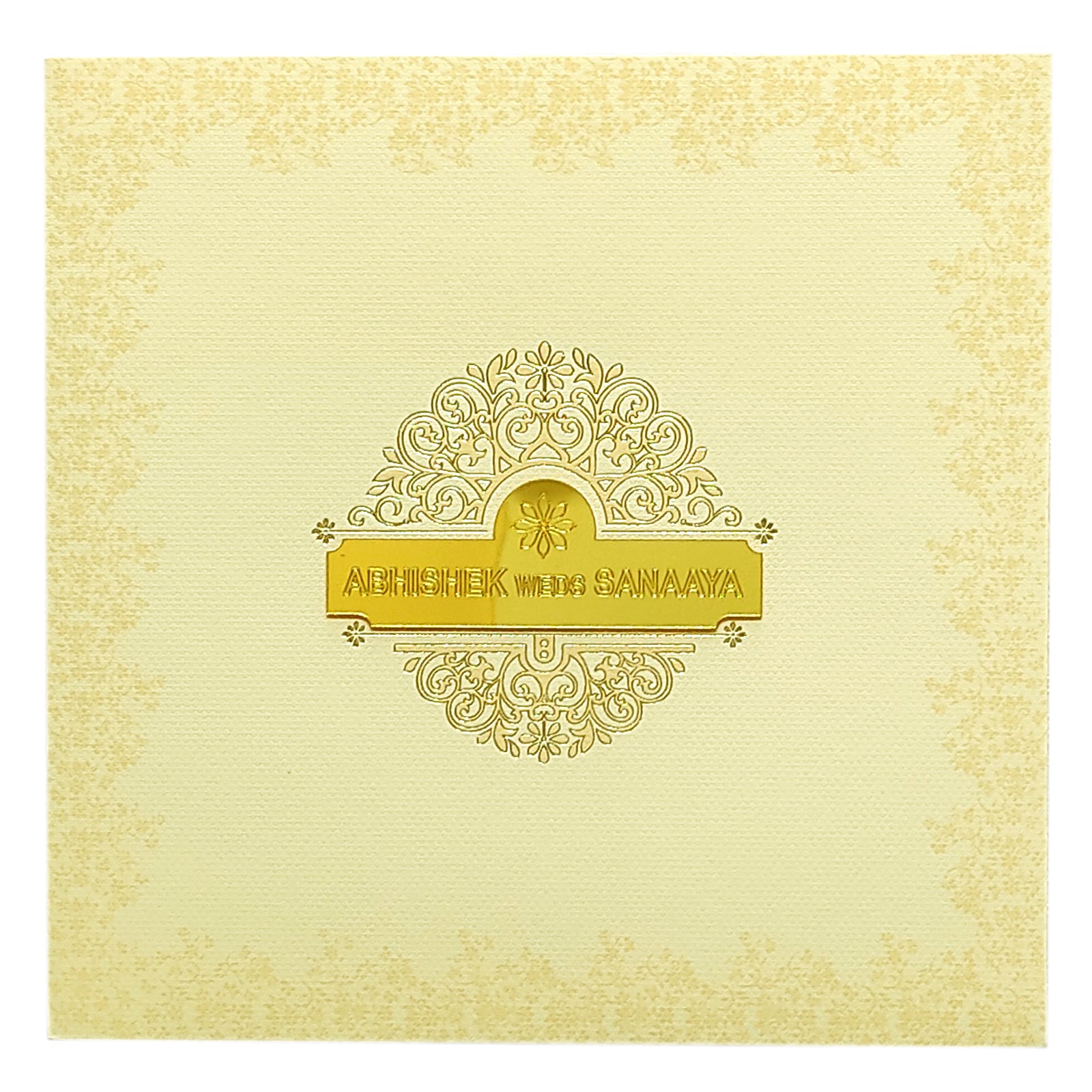 Cream Padded Nameplate Invitation Card-KRC29071