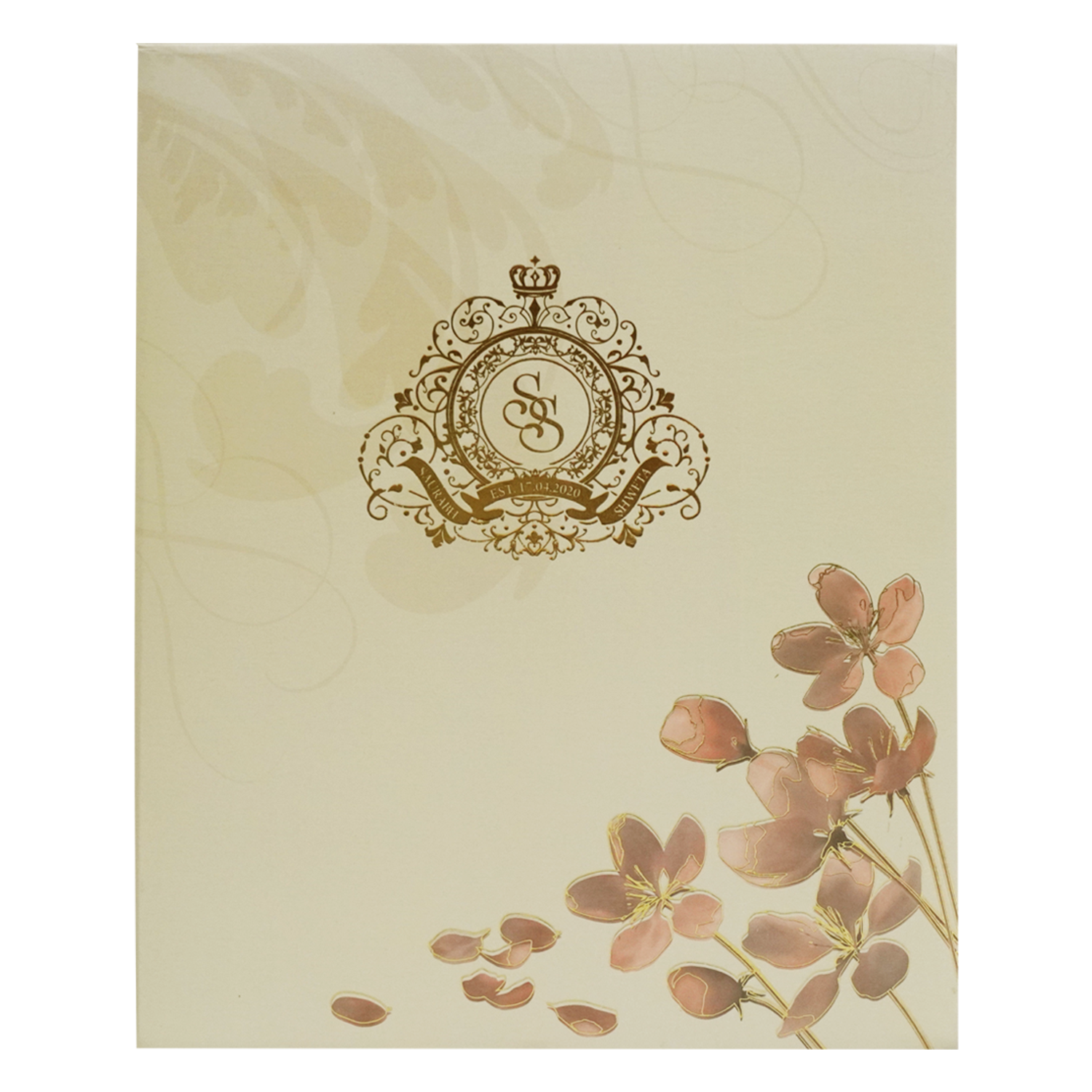Beige Royal Floral Wedding Card Design-KBM04310