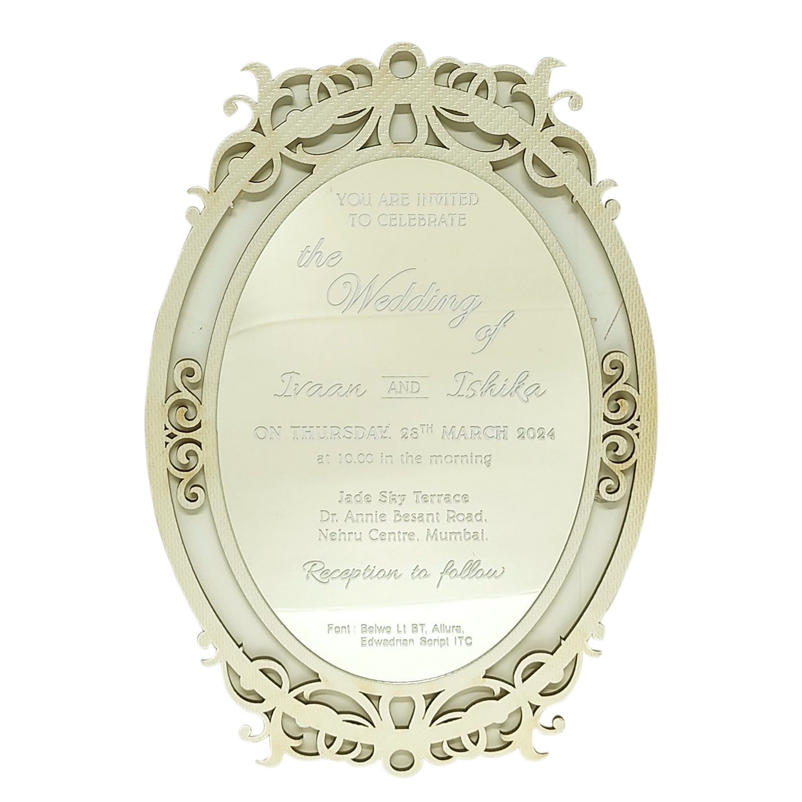 Cream Oval Wedding Invitation Card-KRCS6581