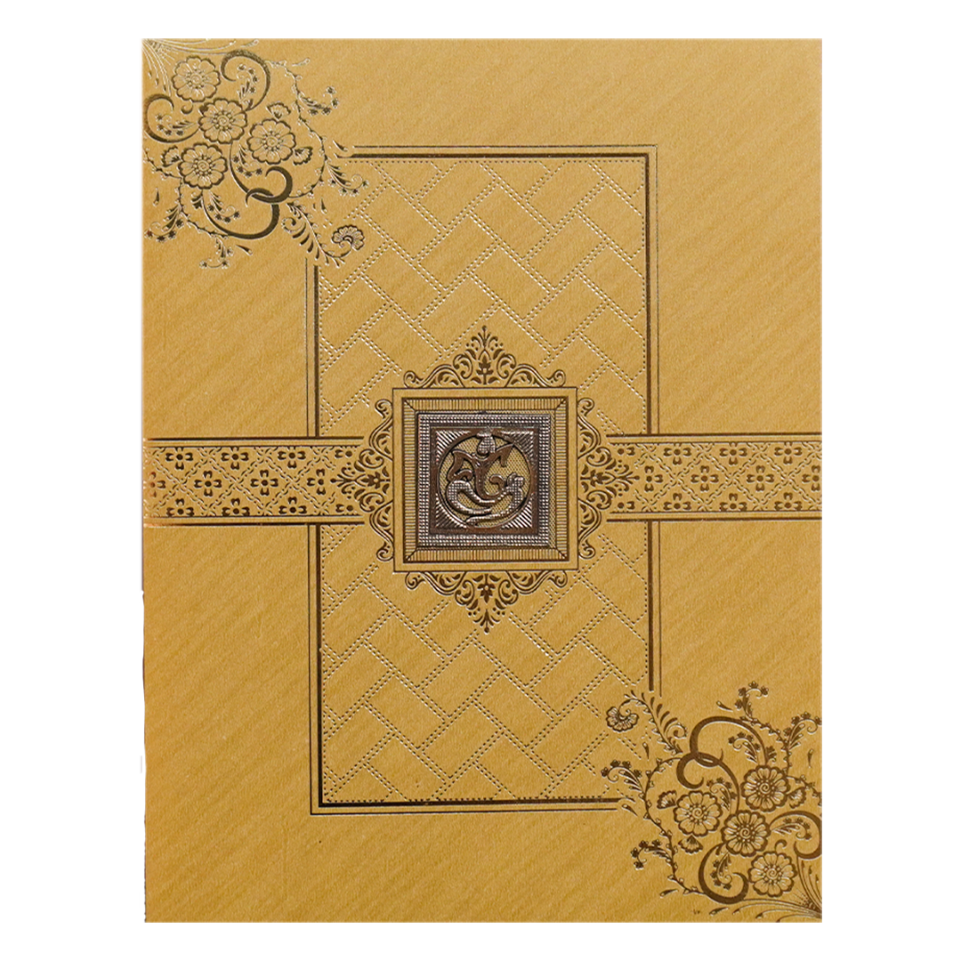 Gold Ganesha Floral Wedding Card-KNR5034G
