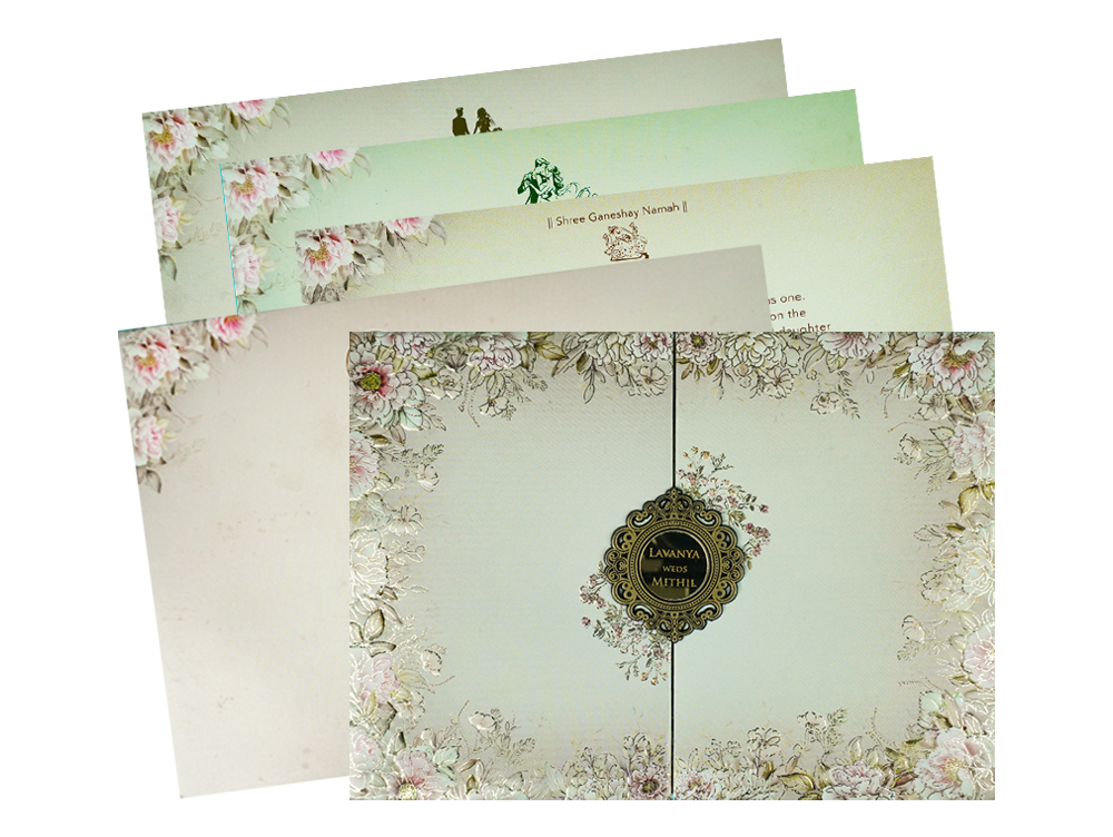 Check out Grey Floral Padded Wedding Card at best price. ✅WhatsApp Support ✅Express Delivery.|King of cards.