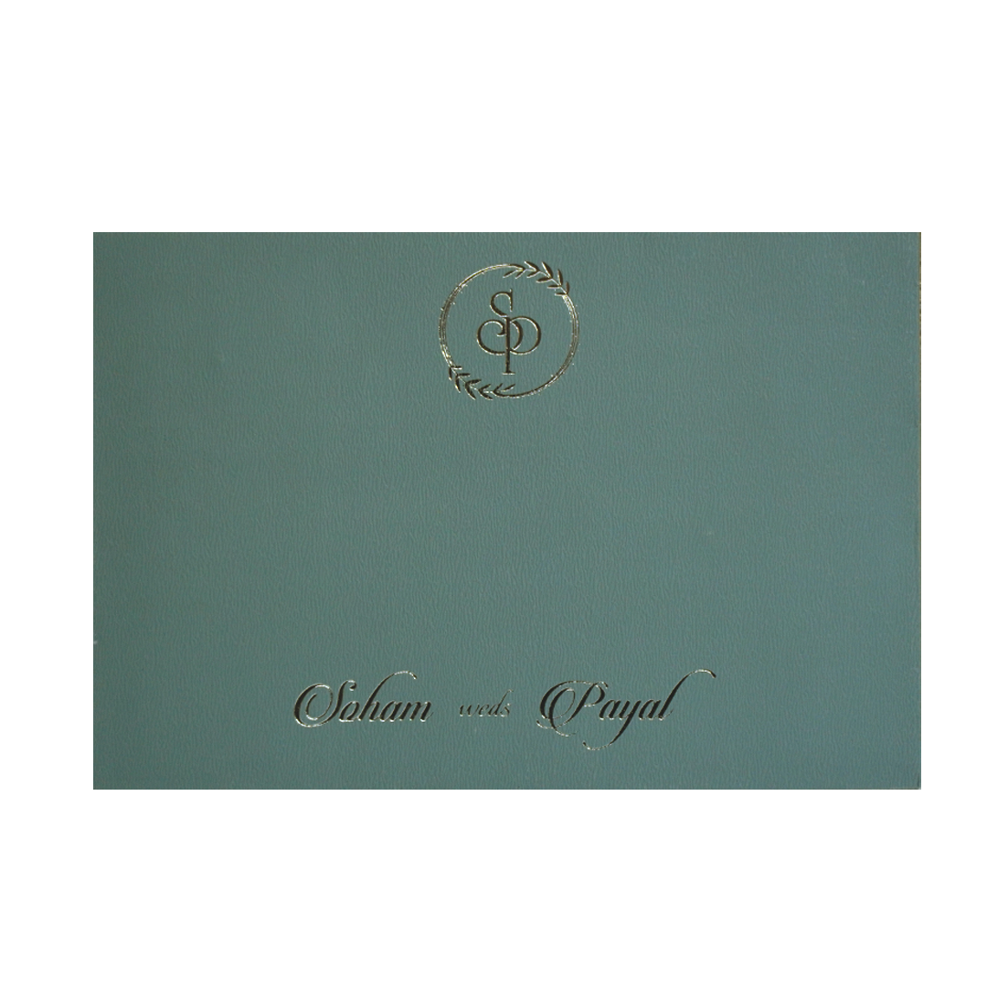 Blue Floral Tracing Nameplate Invitation Card-KRC30190