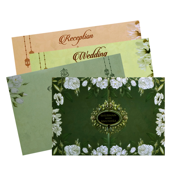 Dark Green Padded Marriage Invitation Card-KRB8230