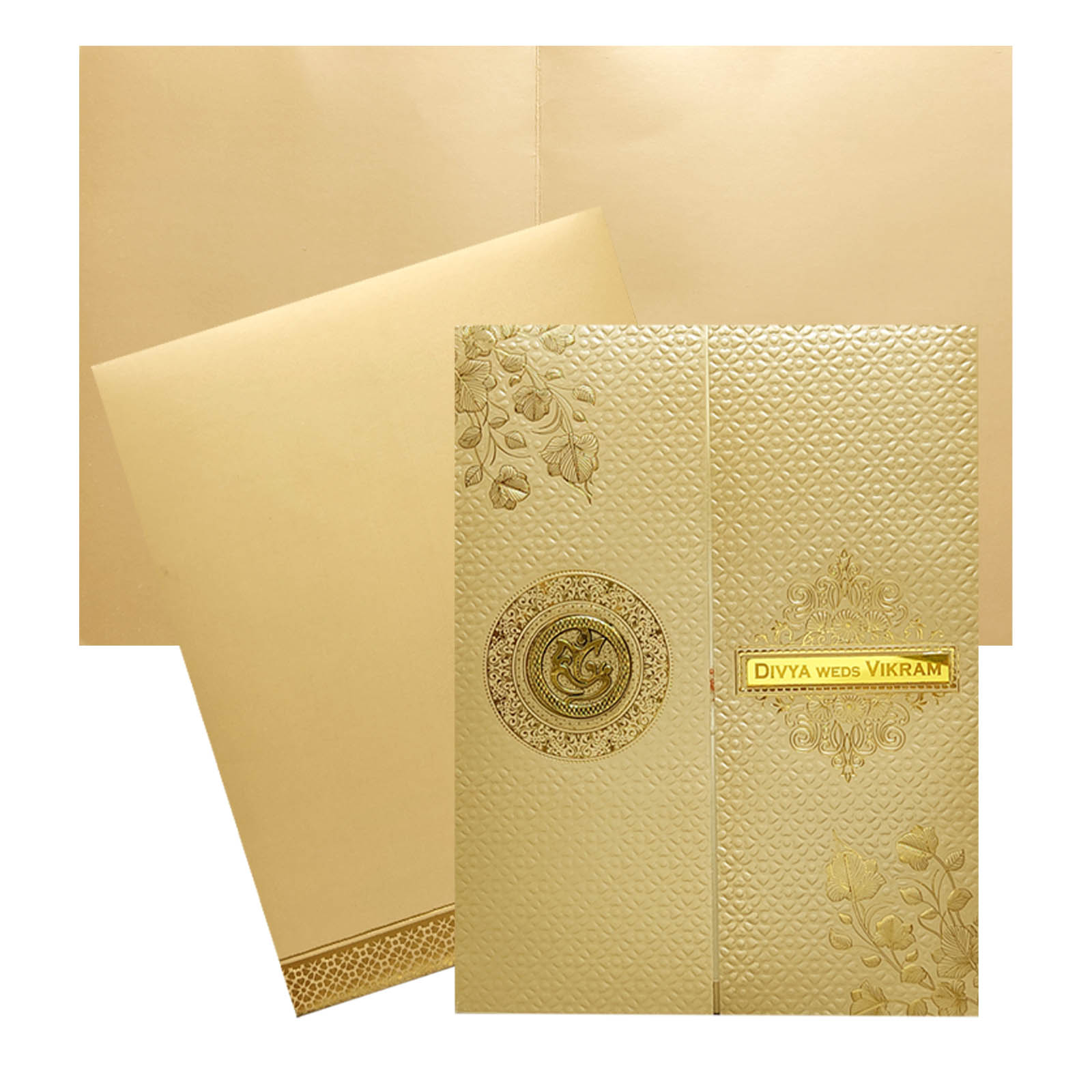 Peach Embossed Nameplate Invitation Card-KNL1301P