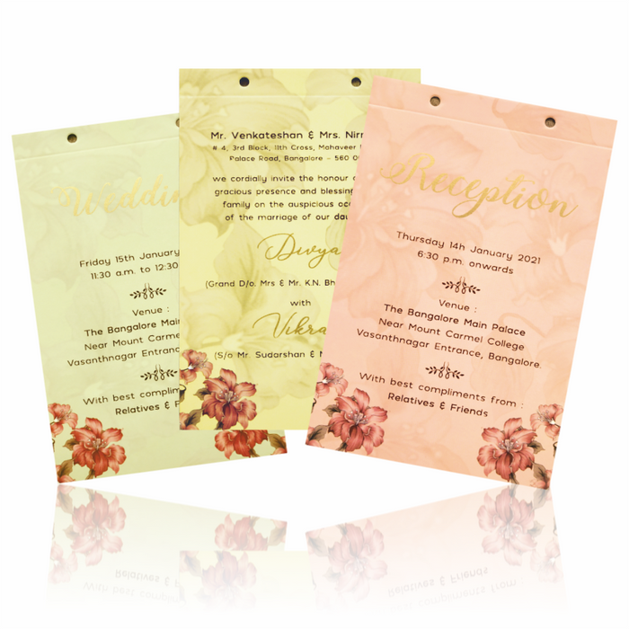 Pink laser cut Floral Stiff Board Wedding Card-KNKA8050