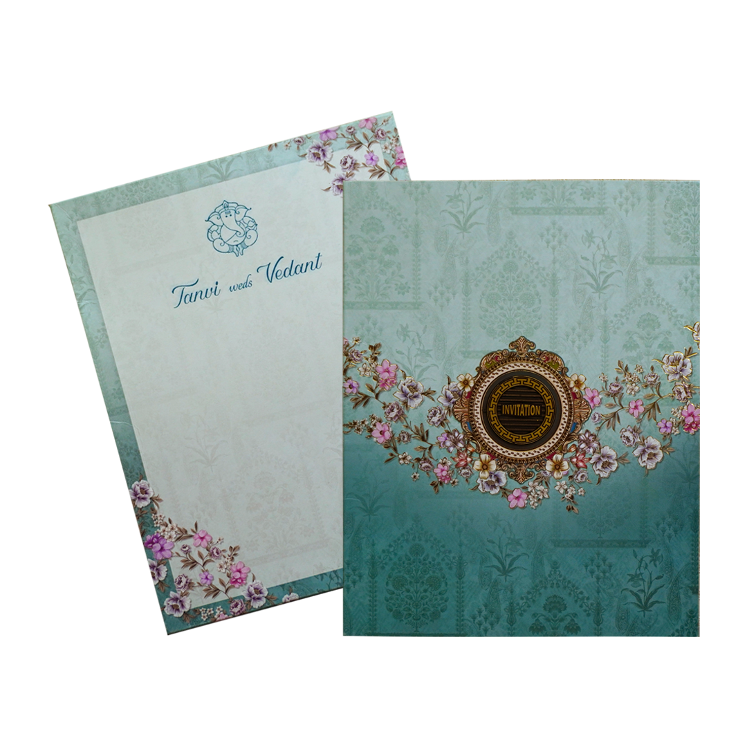 Blue Floral Box Invitation Card-KRC30540