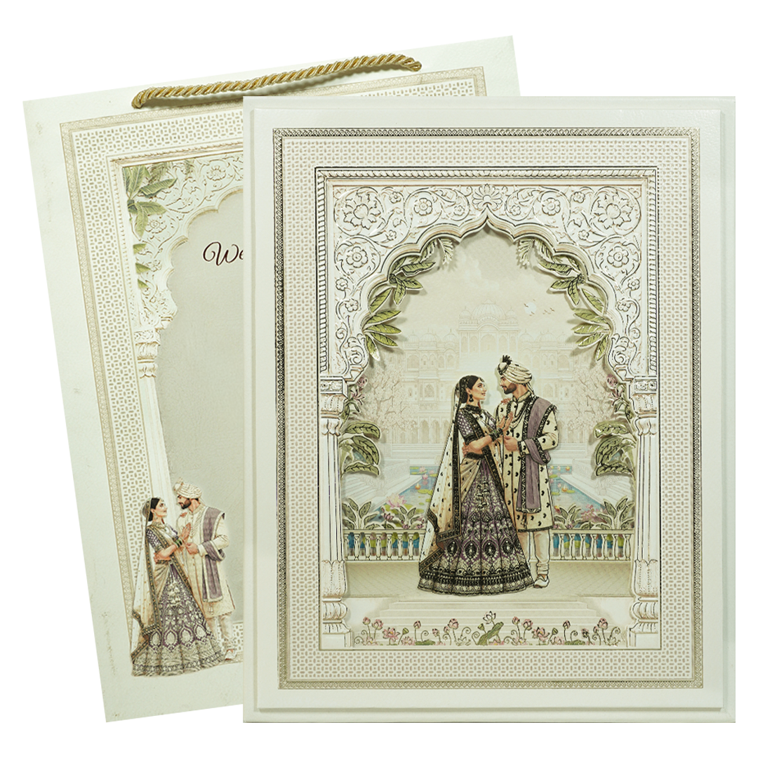 White Arch Couple Wedding Invitation Box-KMMEX8300