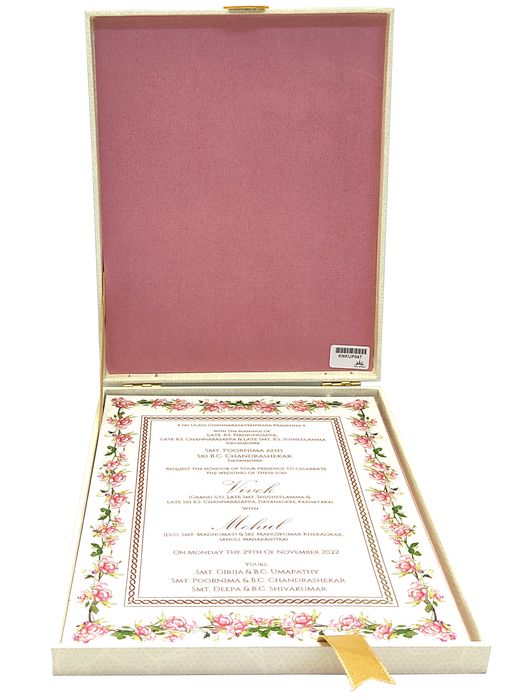 White Floral Box Invitation Card-KNKUP053