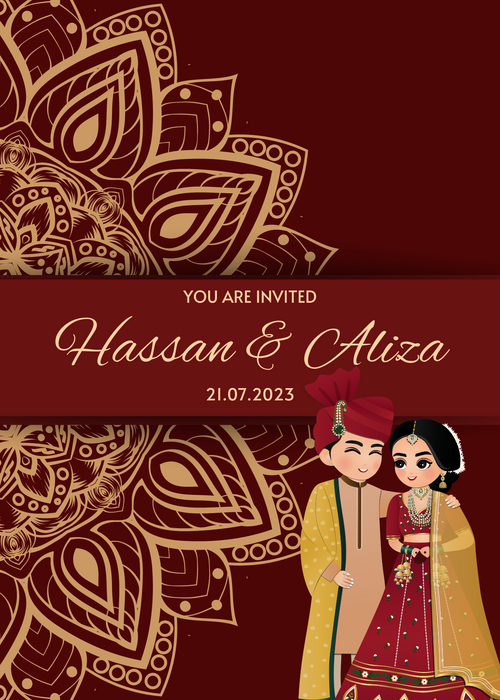 Red Whimsical Caricature Wedding Invitation-AACAR002
