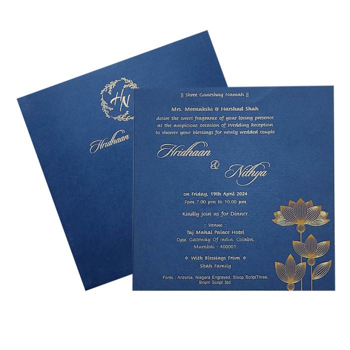 Blue Floral Single Sheet Invitation Card-King of Cards
