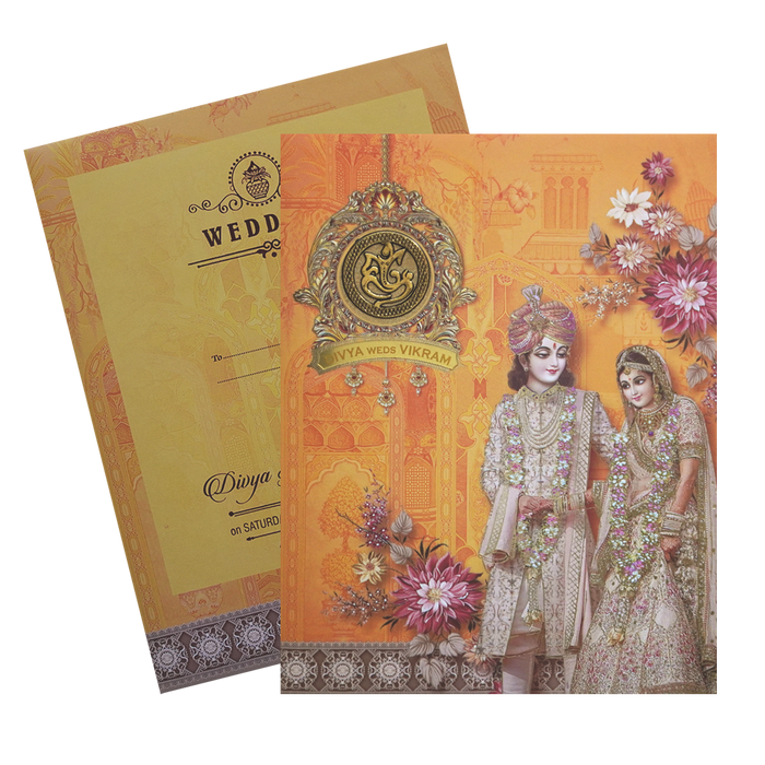 Orange Bride Groom Invitation Card-King of Cards