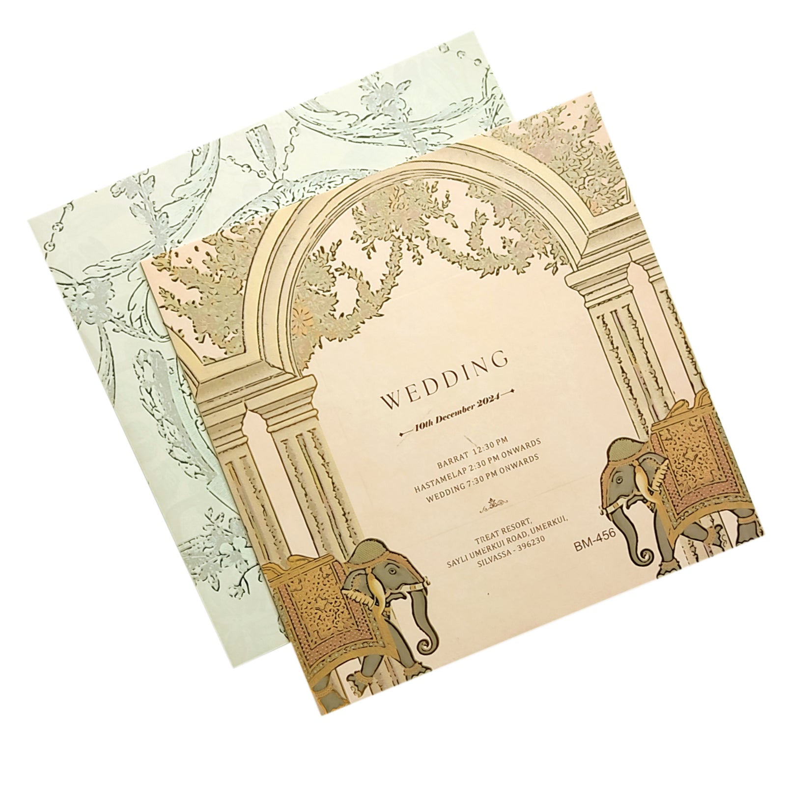 Orange Embossed Floral Wedding Card-KBM04560