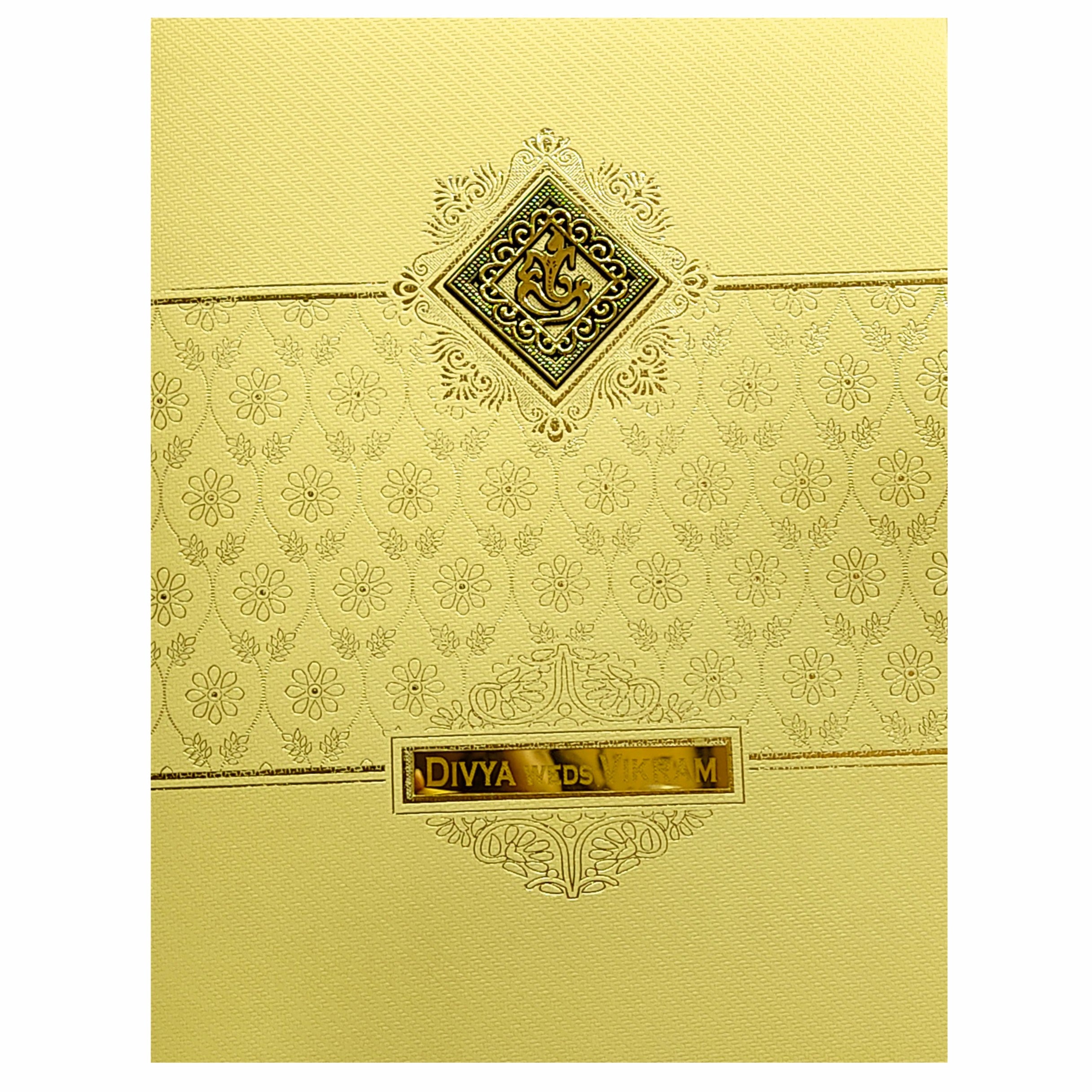 Gold Ganesha Floral Wedding Card-KNTG4401