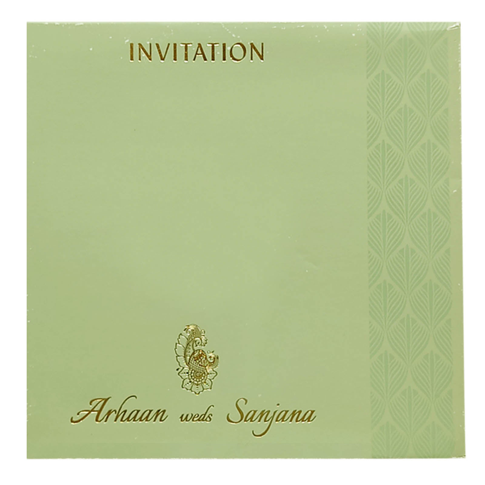 Pastel Green Embossed Invitation Card-KRC27422