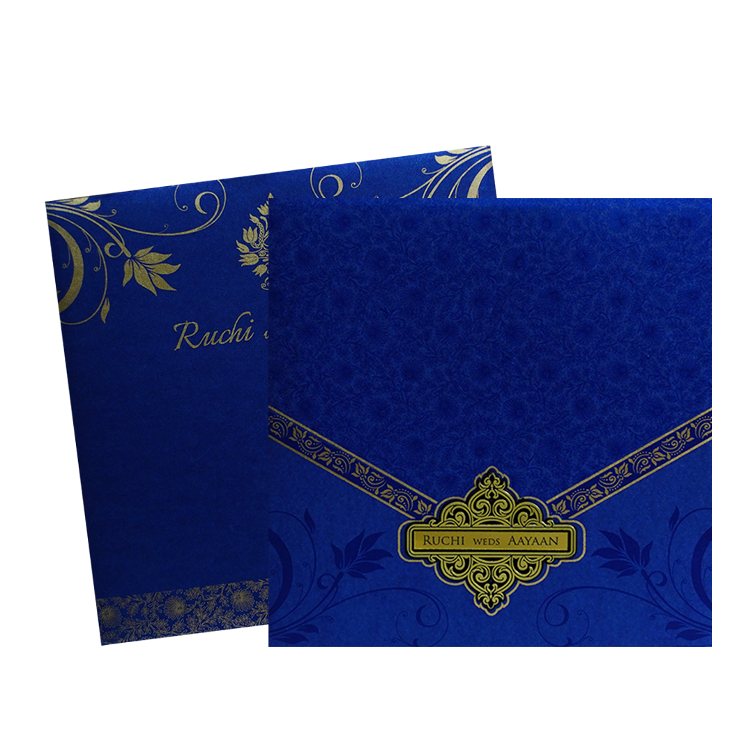 Blue Floral Nameplate Wedding Card-King of Cards