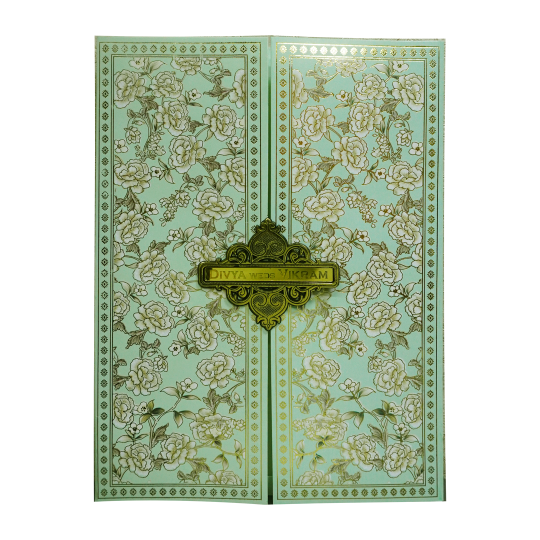 Pastel Green Floral Door-Style Invitation Card-KNKJ1143
