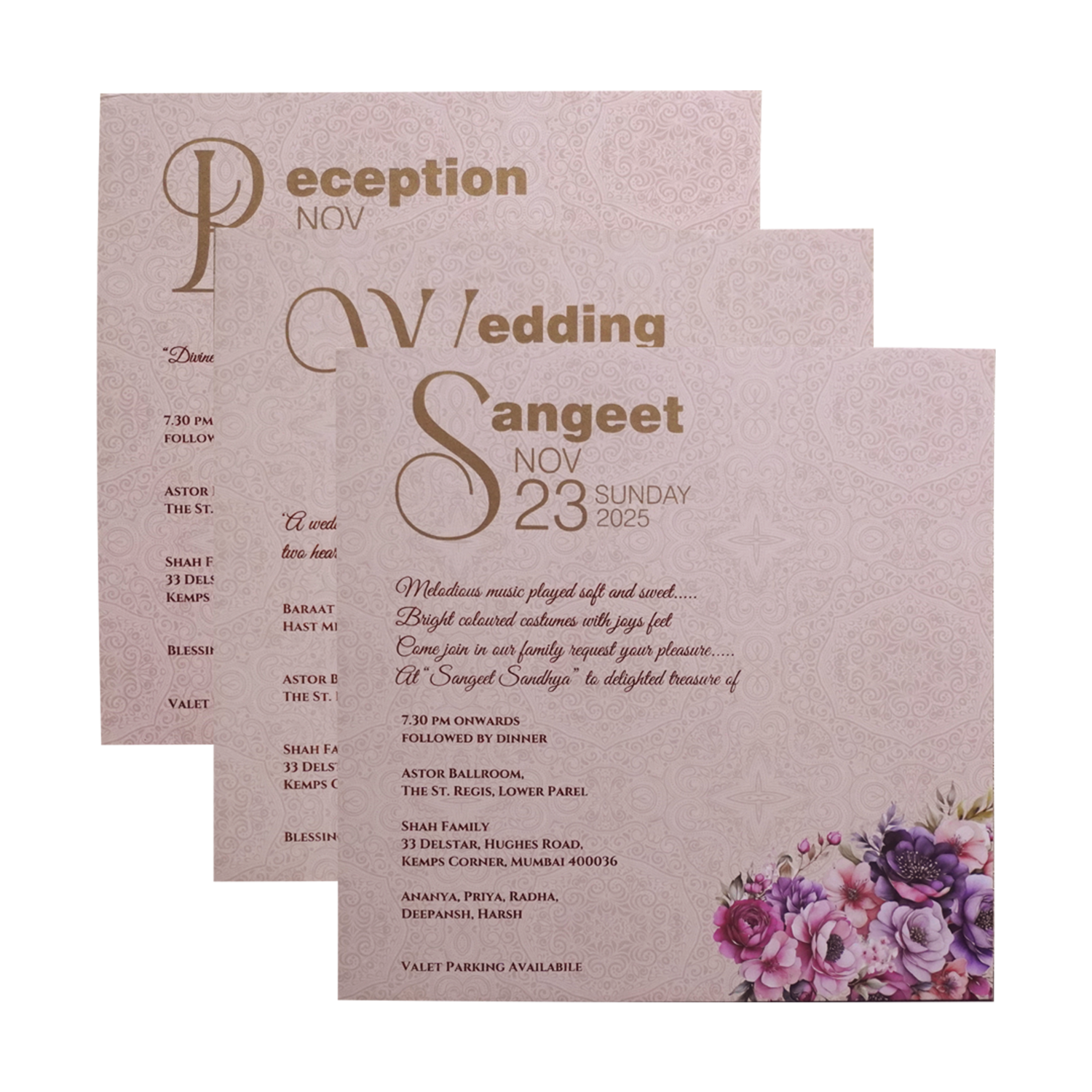 Bronze Pink Premium Padded Wedding Invitation-KPR24150