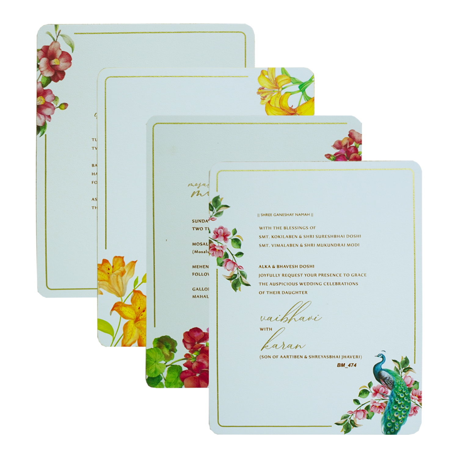 White Tracing Sheet Peacock Wedding Card-KBM04740