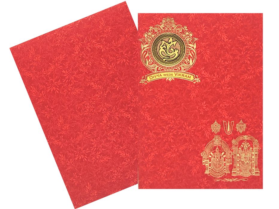 Red Metallic Balaji Padmavathi Invite In Gold Foiling-KNCM34RM-King of Cards
