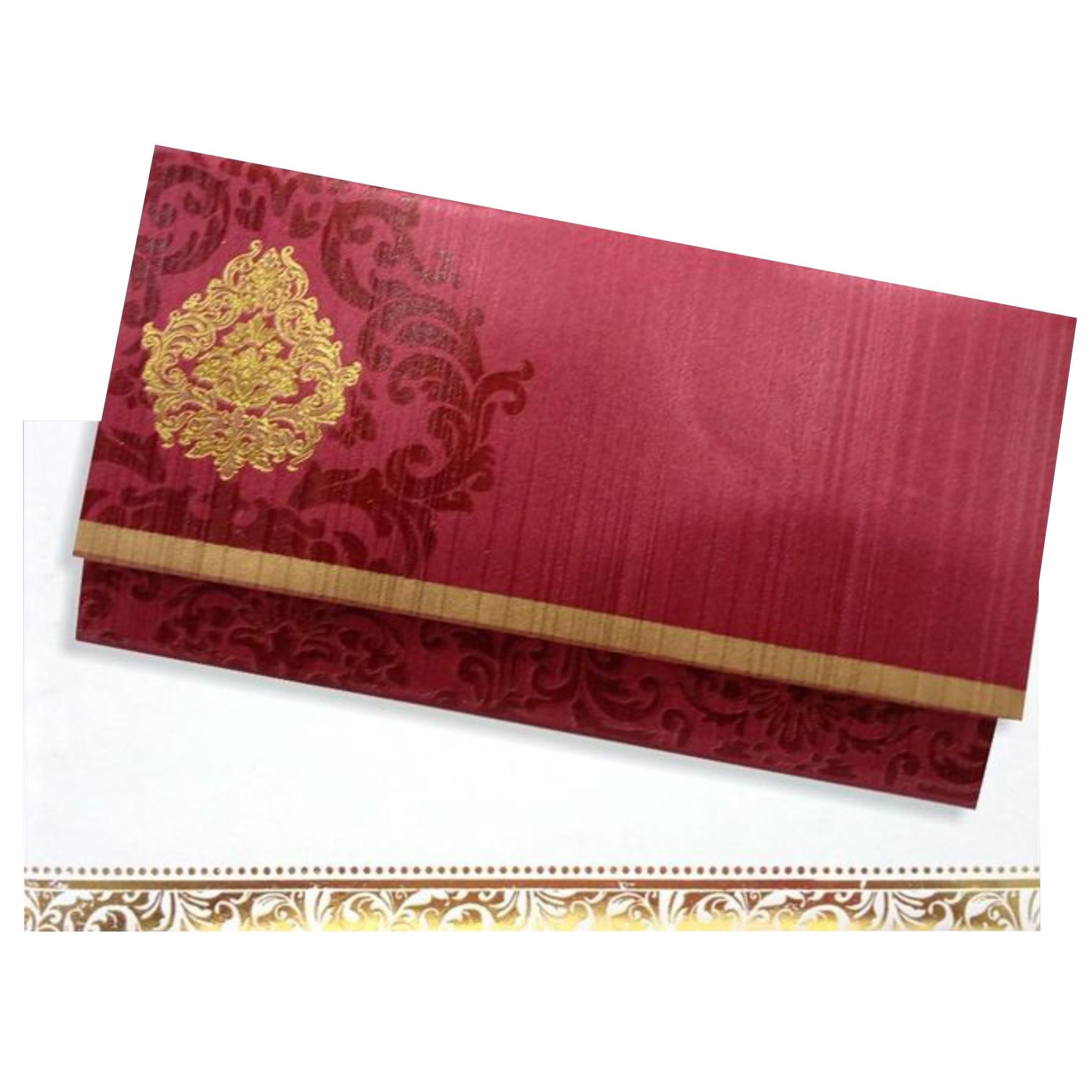 Gold Foiling Floral Design With Maroon Shaded Personal Wedding Card - KNHM813S