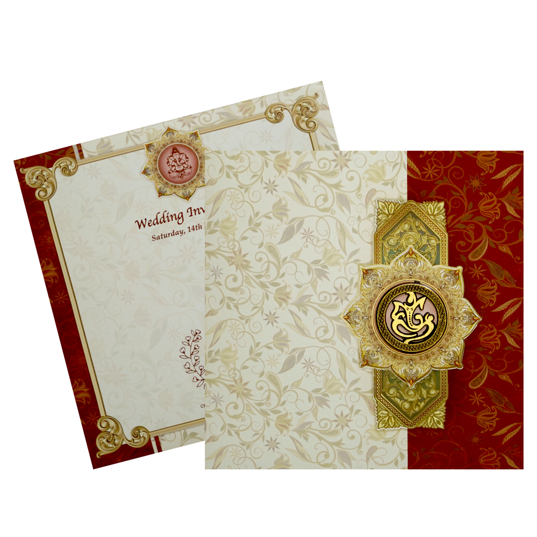 Berry Red Graceful Floral Design Wedding Card In Offset Print-KNBY5401
