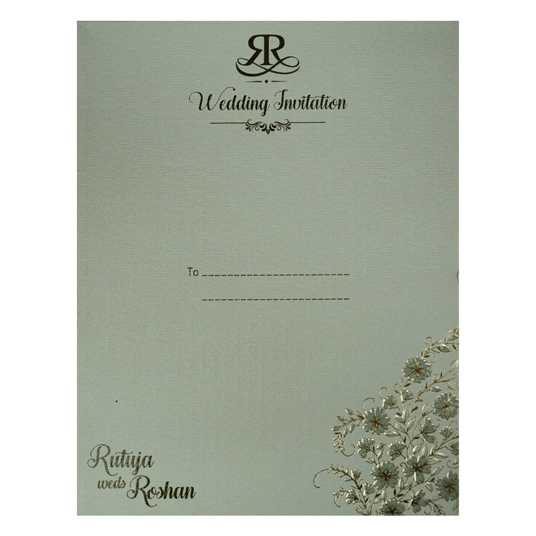 Green Gold Floral Monogram Padded Wedding Card-KSI64480