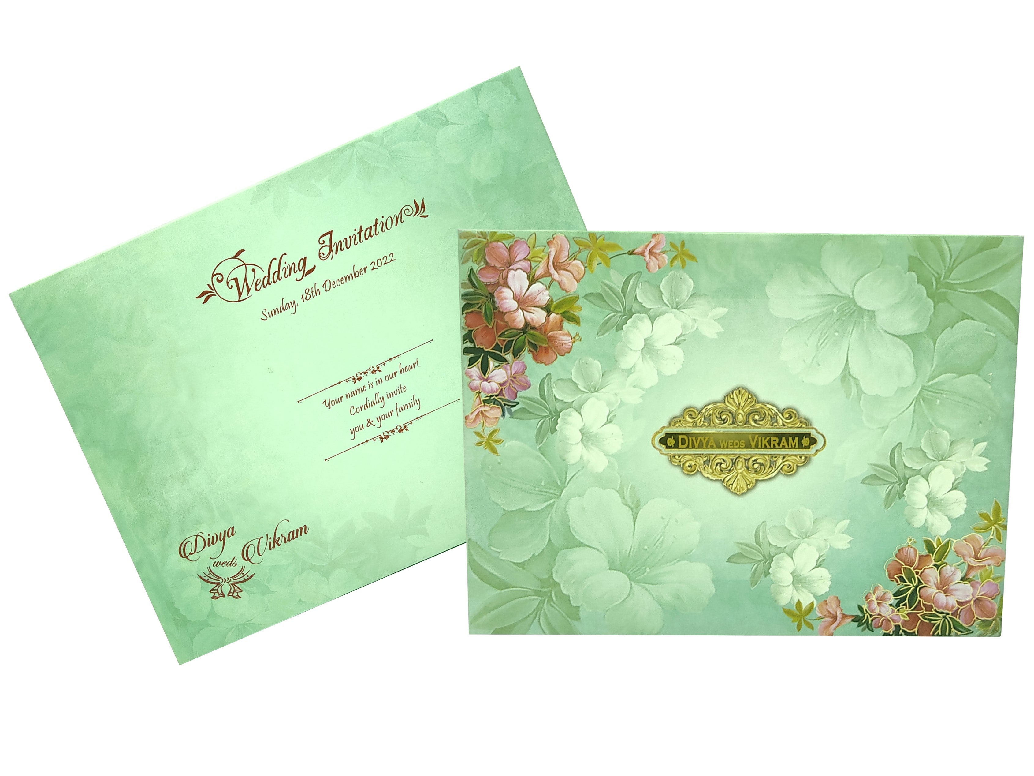 Green Padded Floral Design In Offset With Lamination-KNPO9902G