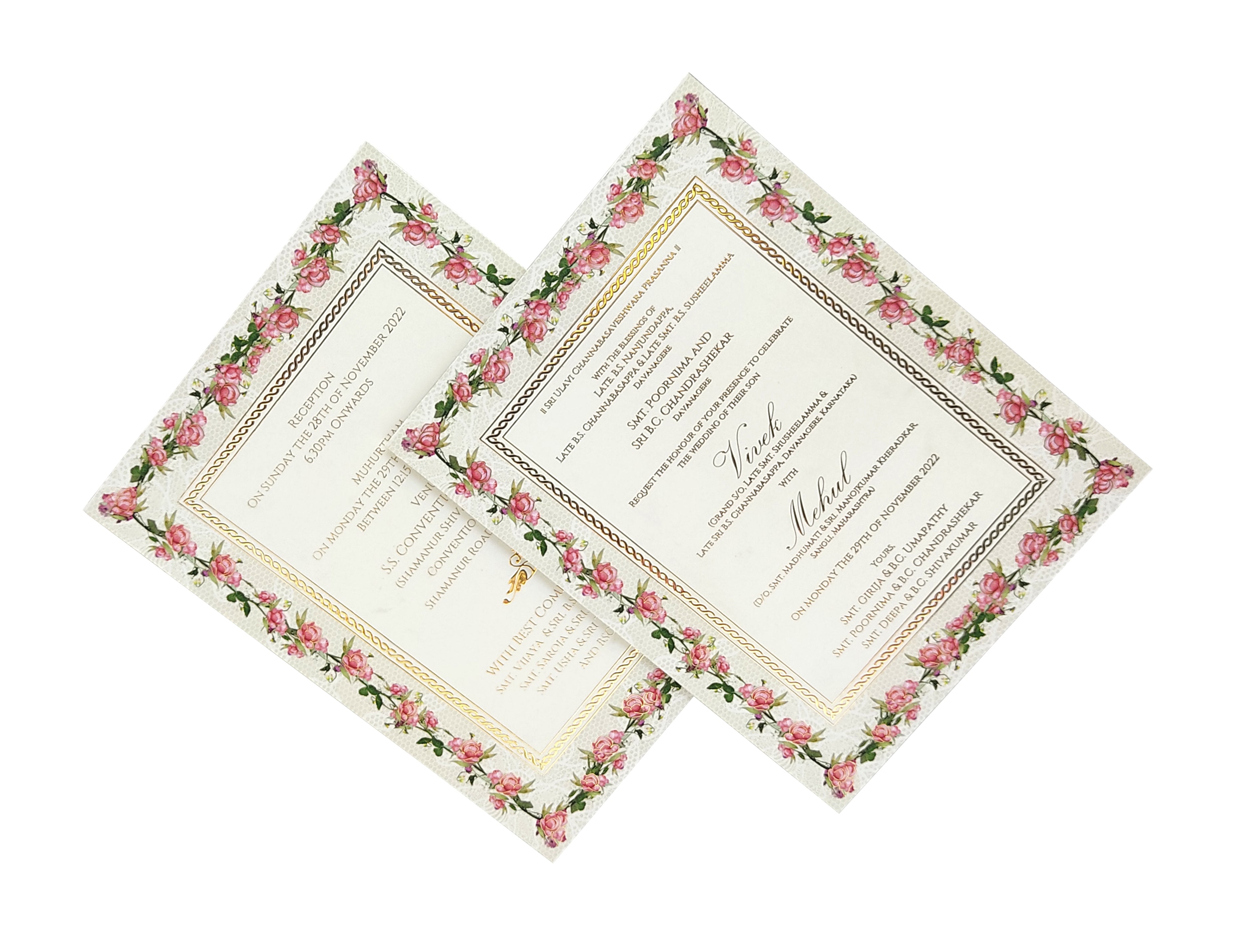 White Floral Box Invitation Card-KNKUP053