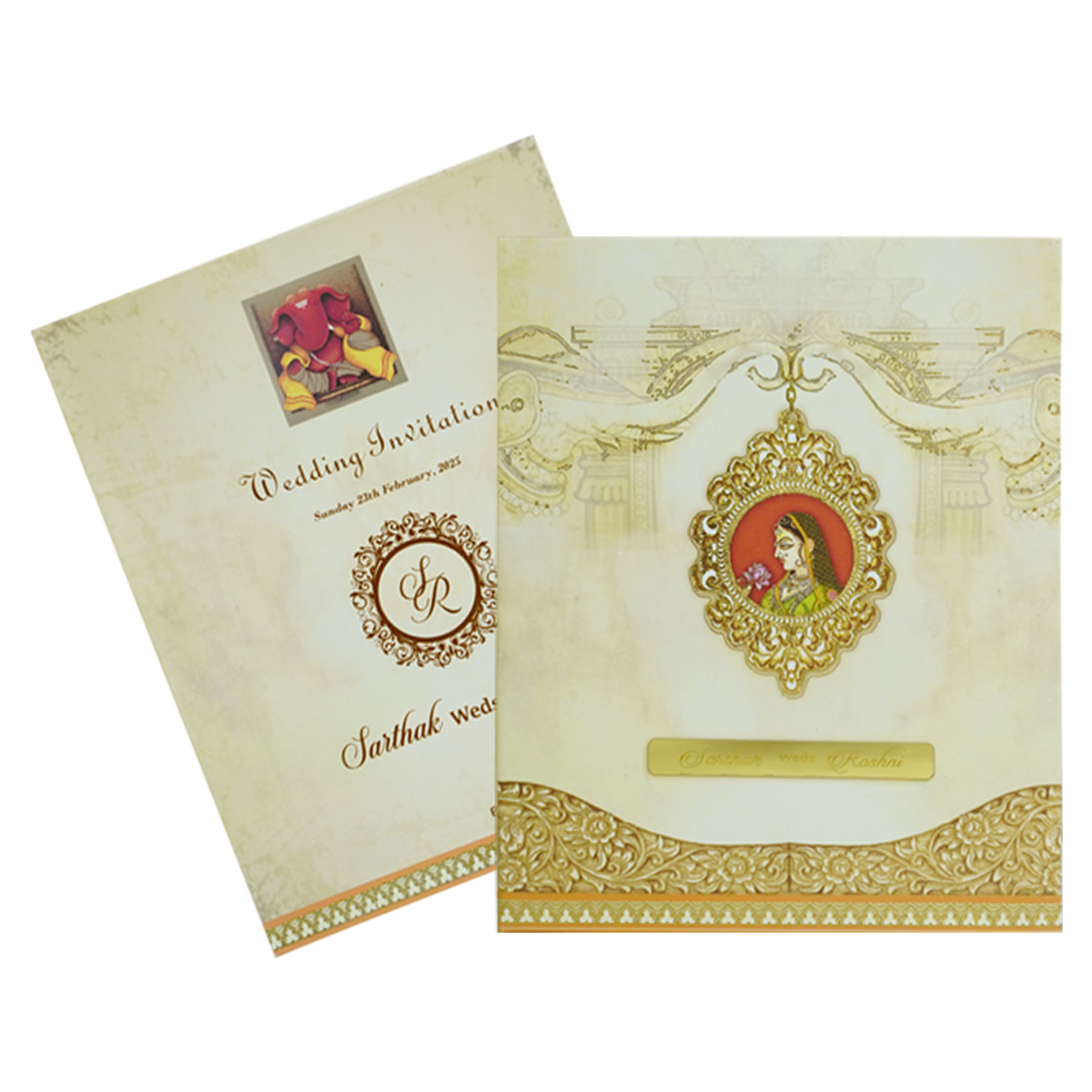 Beige Premium Padded Wedding Card-KBM04810