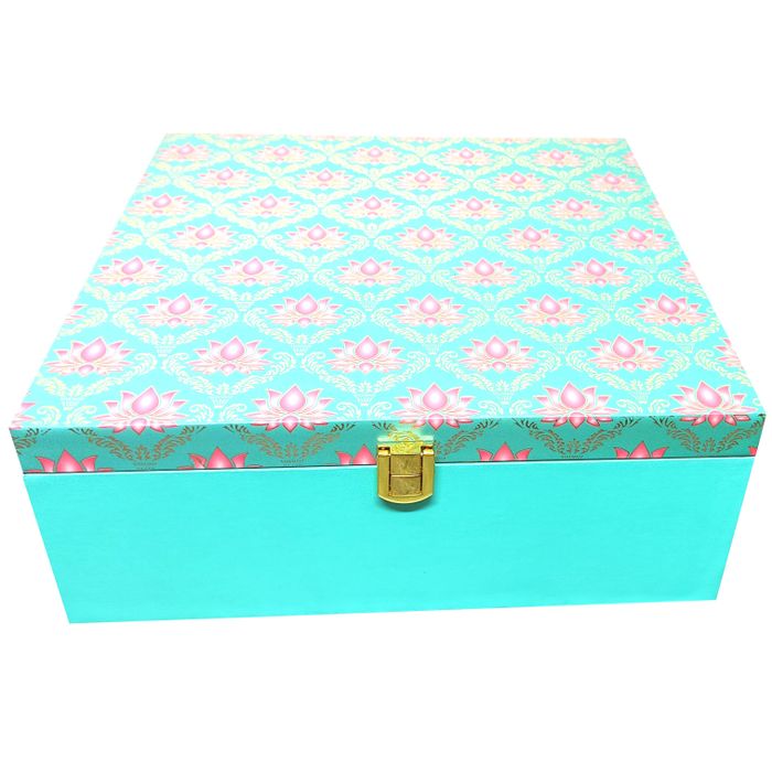 Green With Pink Floral Square Box Invitation-KBX0506-King of Cards