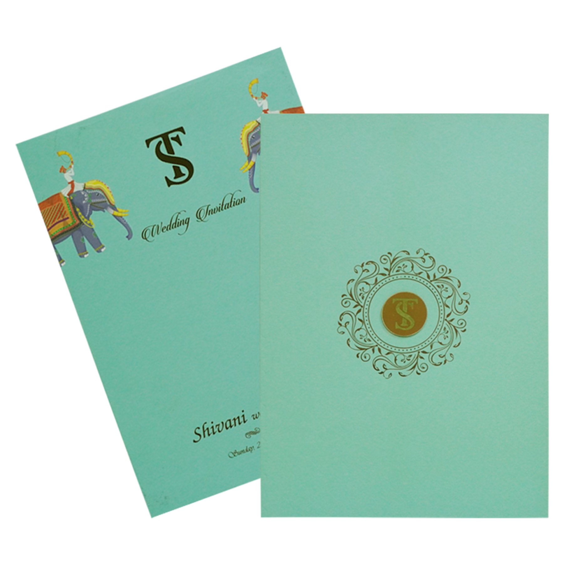 Green Elephant Premium Wedding Card-KBM04280