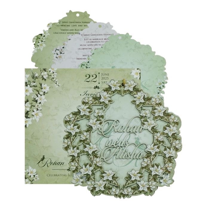 Green Floral MDF Wedding Card-King of Cards