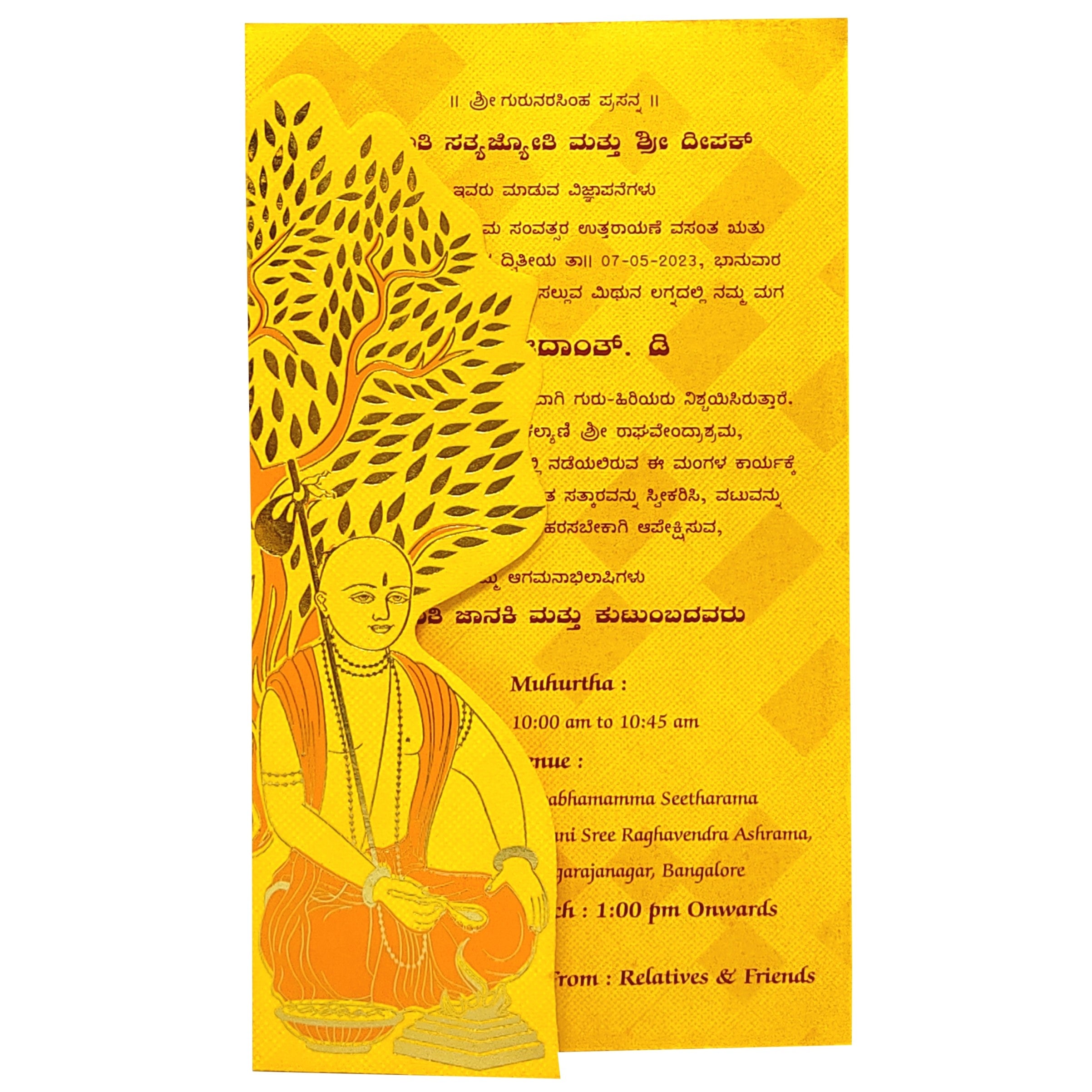 Yellow Threading Ceremony Invitation Card-King of Cards