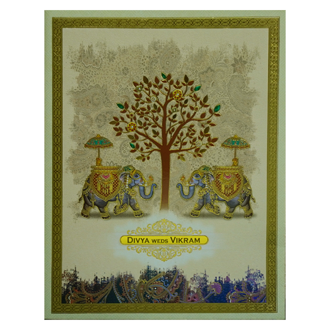 Beige Traditional Wedding Card-KNKJ1138