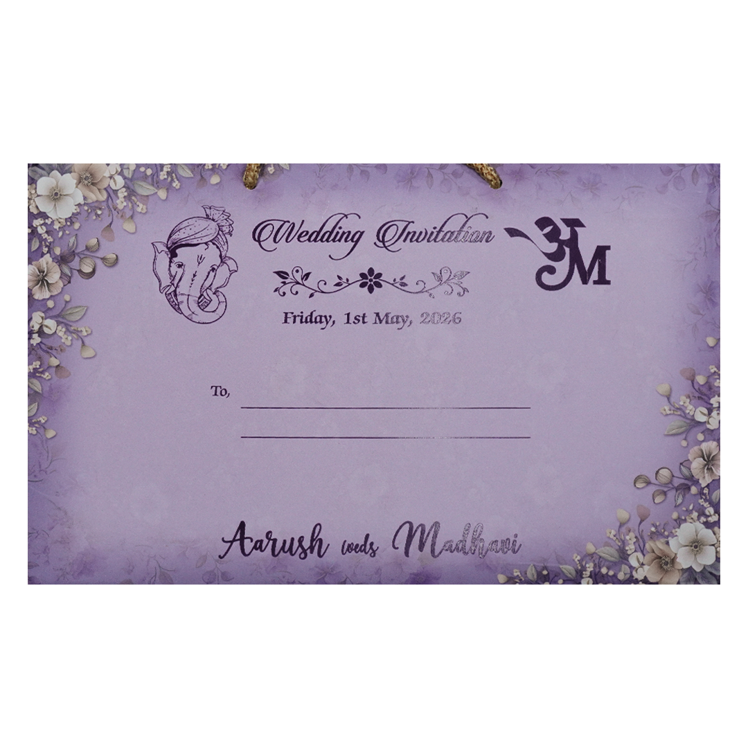 Purple Floral Padded Wedding Card-KSH72280