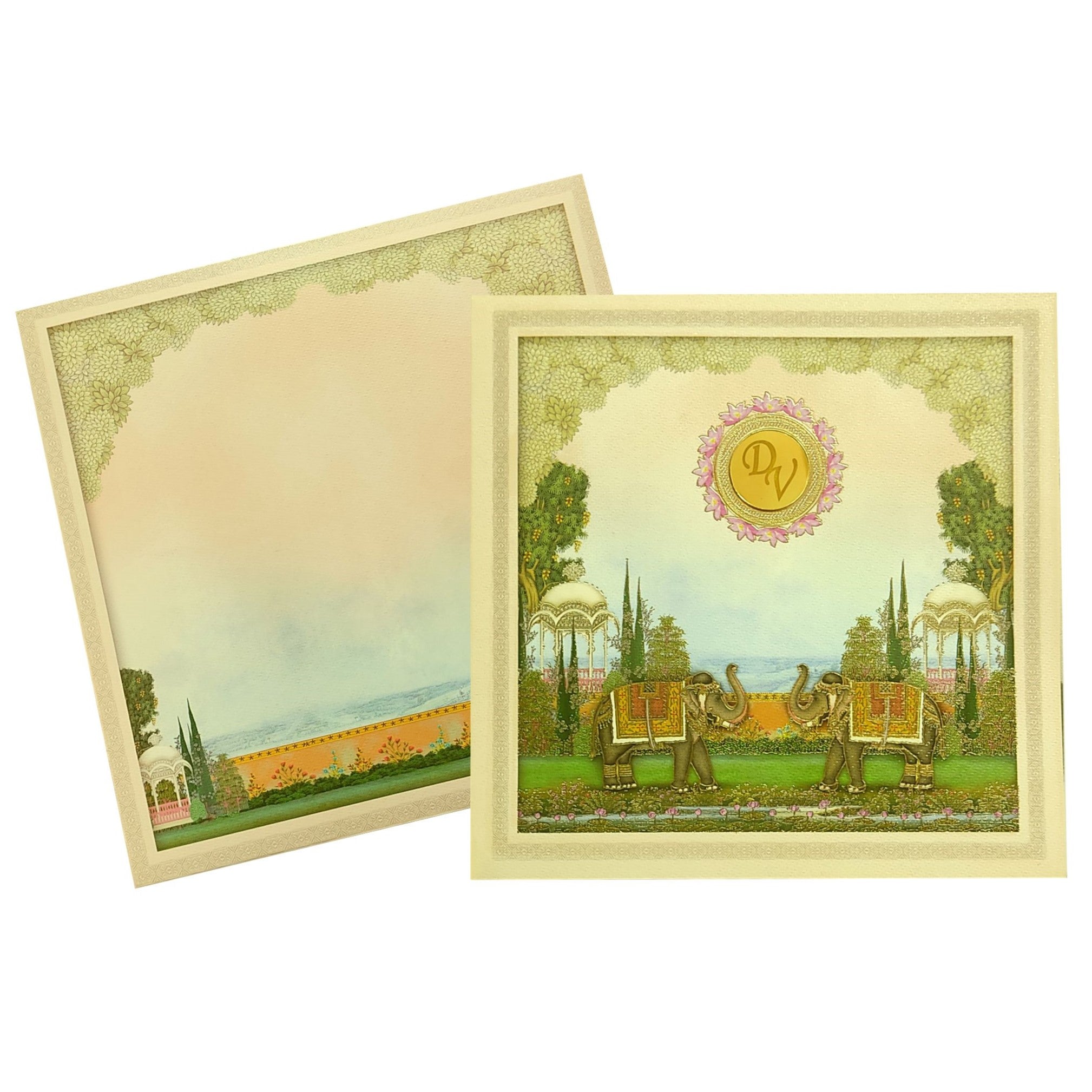 Cream Pink Floral Elephant Invitation Card-KNKD8102