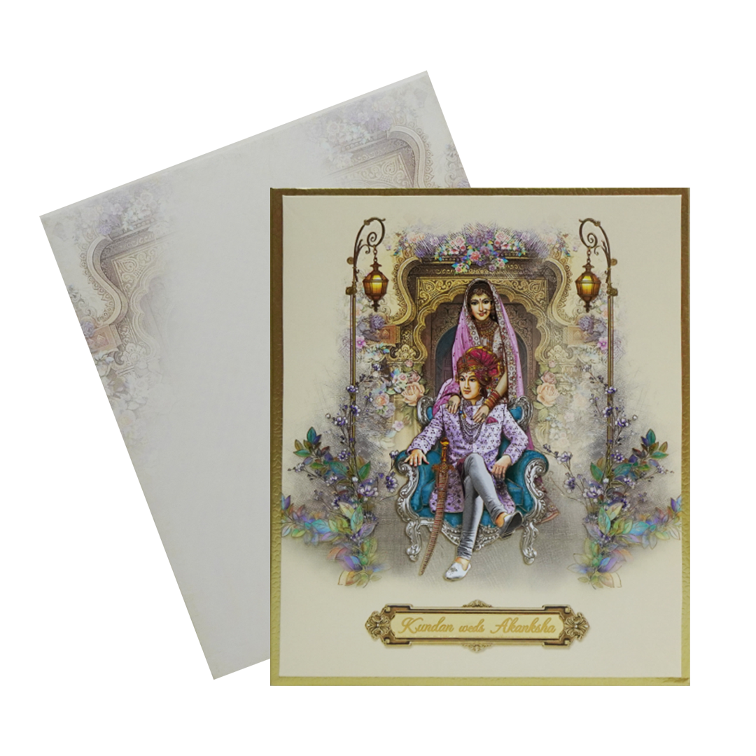 Cream Bride Groom Padded Marriage Card-KAC05770